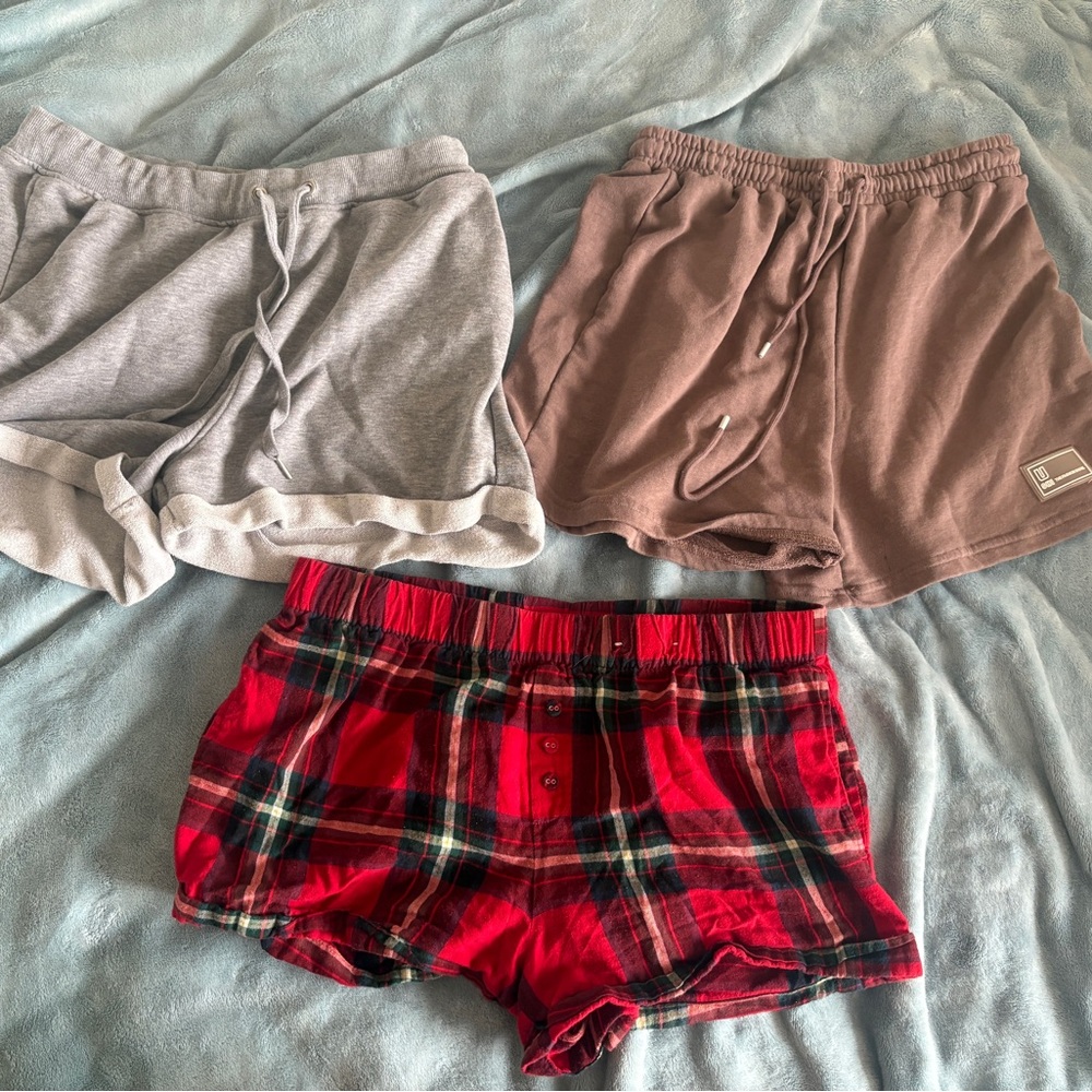 SHEIN Women's Athletic Shorts - Gray, Brown, Red Plaid